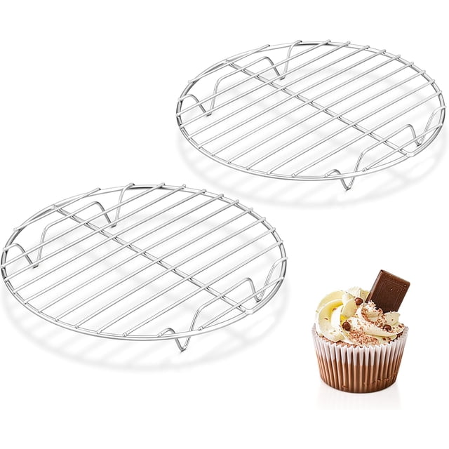 HaWare Grille de Refroidissement Ronde, Acier Inoxydable pour Cuisson à la Vapeur, Ensemble de 2, Multi-Usage pour Autocuiseur, Marmite, Moule à Gâteau Rond, Compatible Four et Lave-Vaisselle (7,5 Pouces)