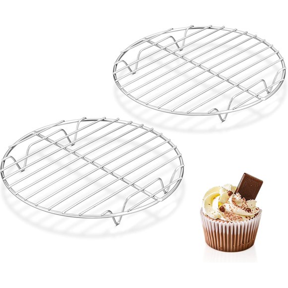 HaWare Grille de Refroidissement Ronde, Acier Inoxydable pour Cuisson à la Vapeur, Ensemble de 2, Multi-Usage pour Autocuiseur, Marmite, Moule à Gâteau Rond, Compatible Four et Lave-Vaisselle (7,5 Pouces)