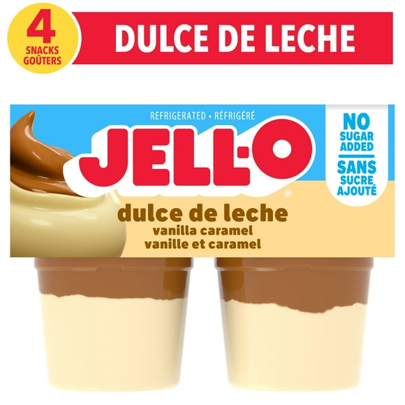 Jell-O Dulce de Leche No Sugar Added Ready-to-Eat Refrigerated Pudding Cups Snack, 4 ct Cups, 4 cups