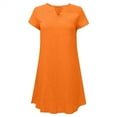thumbnail image 2 of Summer Savings Clearance! Women Dresses Summer 2023 Cotton And Linen Short Sleeve V-neck Casual Hot Vacation Solid Color Mini Dress Loose Plus Size Beach Sundresses, 2 of 5