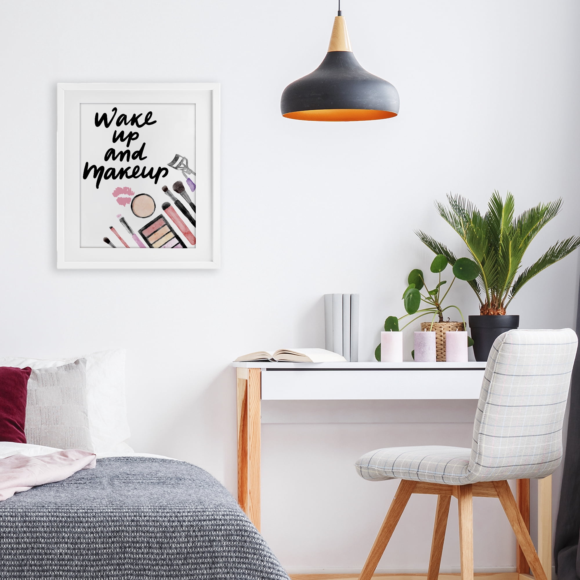 Stupell Industries Wake Up & Makeup White Framed Print Under Glass, design by Jesse Keith