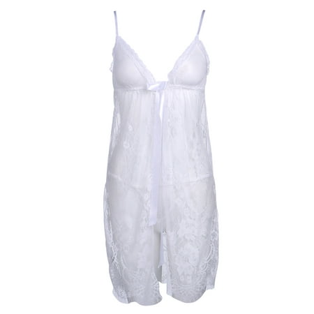 

MERSARIPHY Women Lingerie Set See Through Floral Sling Cardigan Lace Dress+Sexy Thong Underwear