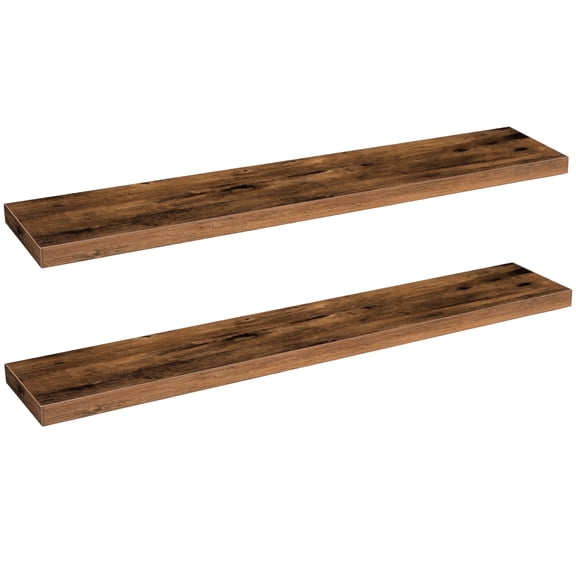 HOOBRO Set of 2 47.2-Inch Floating Wall Shelves with Invisible Brackets, Rustic Brown