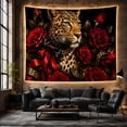 thumbnail image 6 of Spotted Leopard Surrounded by Deep Red Roses, Romantic Gothic for Animal Lovers, Dark Floral Wildlife Art, Housewarming Gift, Tapestry Wall Hanging for Bedroom and Living Room, 6 of 7