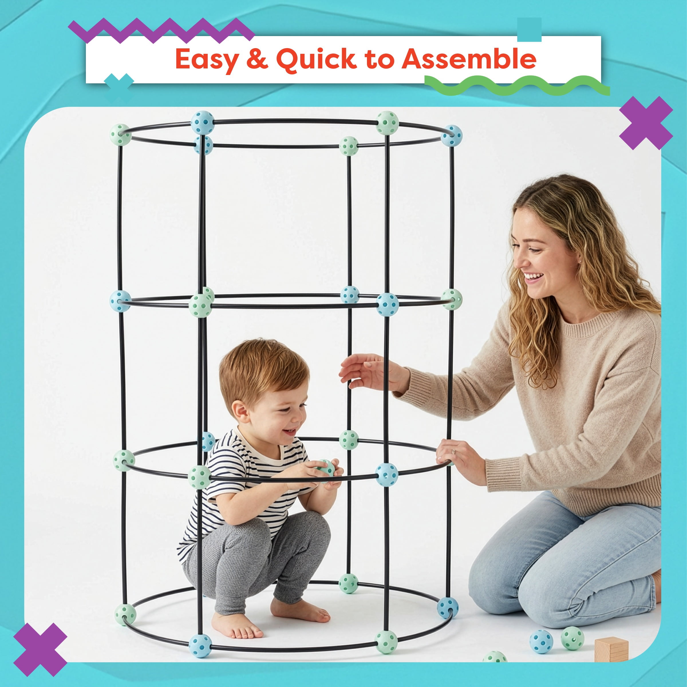 Flexible Construction Fort Building Set - Build and Play Kit for Indoor and Outdoor Use By Hey! Play!