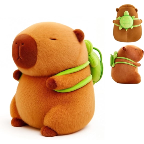 8inch Kawaii Capybara Plush Pillow with Detachable Turtle Backpack - Soft Stuffed Animal Toy Gift for Kids, Girls, Boys, Adults for Christmas & Birthdays