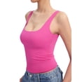 thumbnail image 3 of Women'S Tank Top Fitted Square Neck Casual Basic Summer Tank Sleeveless Tops Rose Red L, 3 of 9