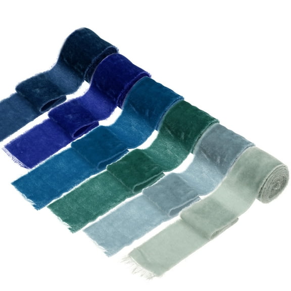 Uxcell 6 Roll Velvet Ribbon 1.5 inch x 1 Yard Silk Frayed Ribbon Gift Wrapping Wedding Decorations Blue Style