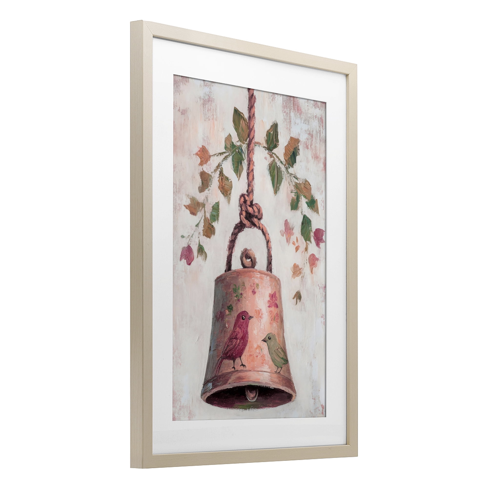 Vintage Christmas Bell Birch Framed Print Under Glass, design by Petal Prints Design