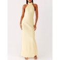 thumbnail image 3 of Yellow Silk Halter Neck Maxi Dress Bodycon Fit Backless Evening Party Cocktail Dress, 3 of 6