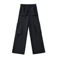 thumbnail image 2 of Kmdttou Women Wide Leg Low-rise Multi-pocket Patchwork Casual Straight Leg Wide-leg Cargo Pants, 2 of 6
