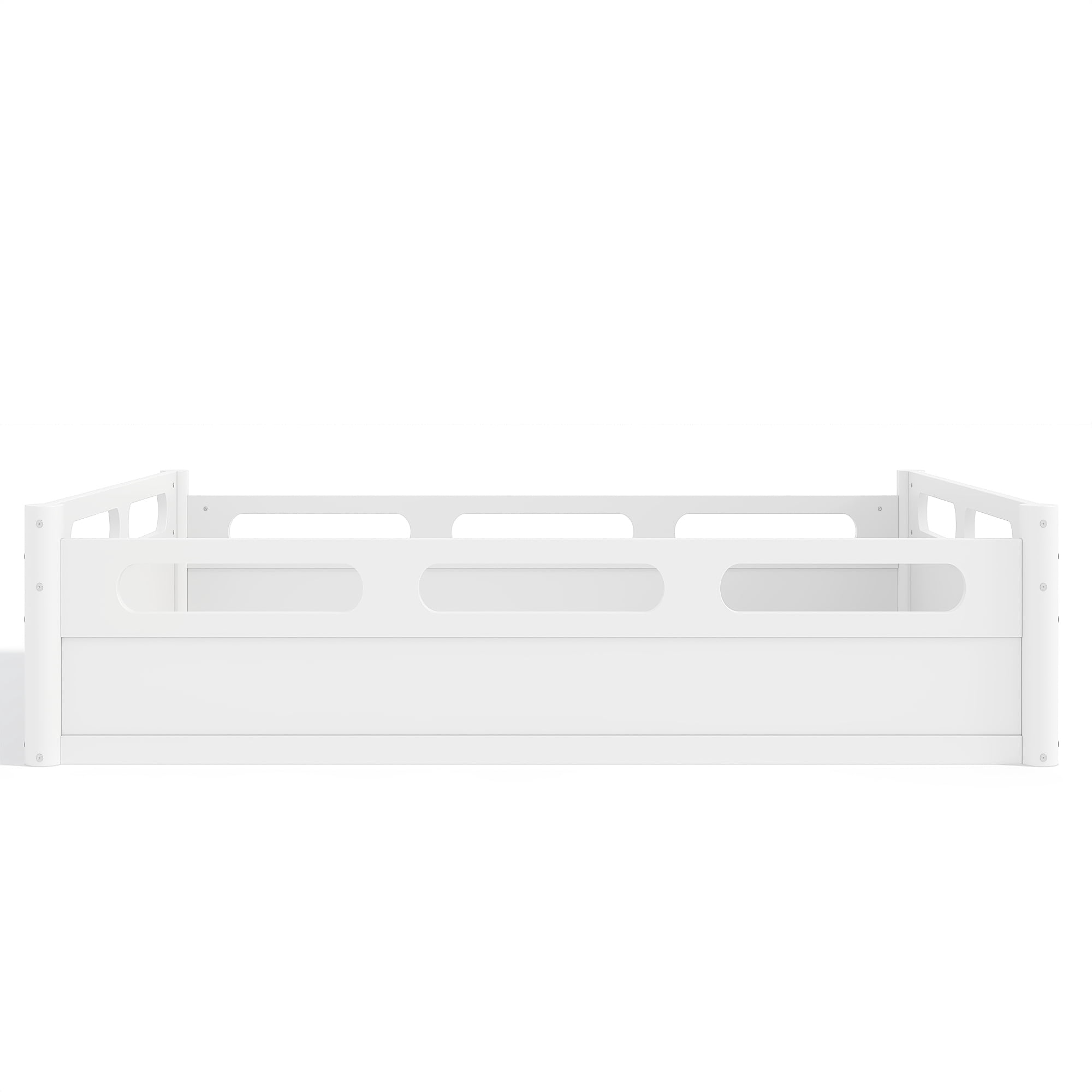 Leumius Full Size Floor Bed with Full-length Guardrails,Low Profile Montessori Bed Frame,Easy Assembly, No Box Spring Needed,White