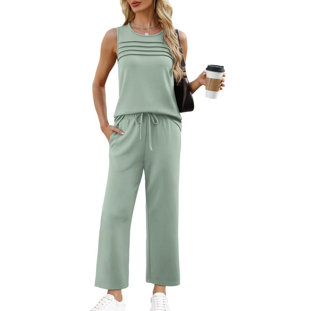 Conjunto de ropa de verano WIHOLL de dos piezas para mujer, color verde, 2XL