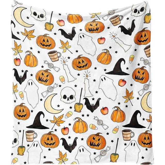 Manta de Halloween, manta de forro polar con diseño de bruja, calabaza y murciélago para Halloween, para mujer, manta de franela para el hogar, sala de estar, sofá, cama, silla o dormitorio, 60 x 50
