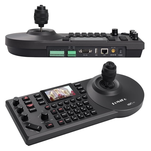 FoMaKo NDI PTZ Camera Controller 3" Preview LCD, NDI Camera Controller Keyboard with 4D Joystick for Live Streaming (KC608N Black)