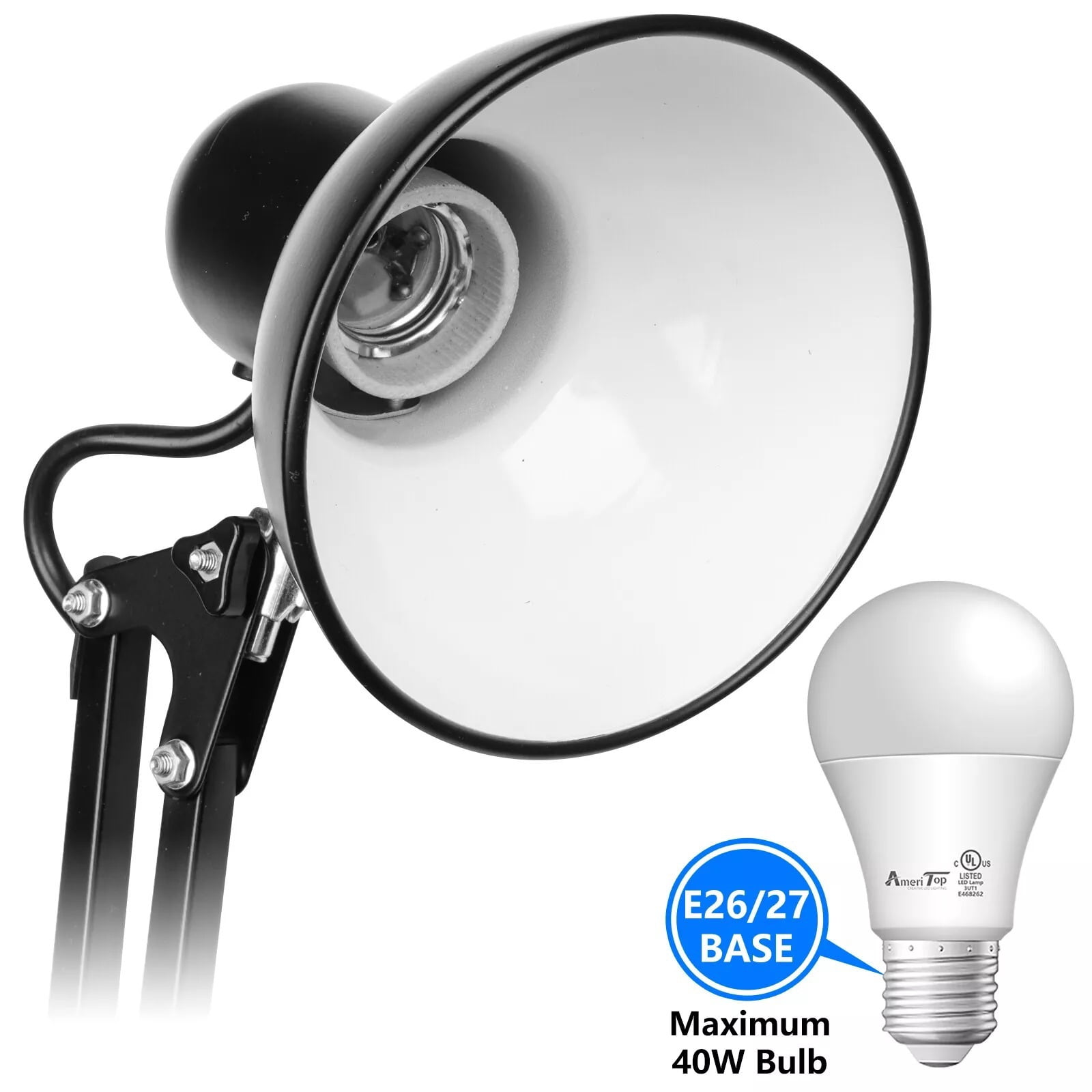 Metal Adjustable Swing Arm Desk Lamp, Eye-Caring Study Desk Lamps Black