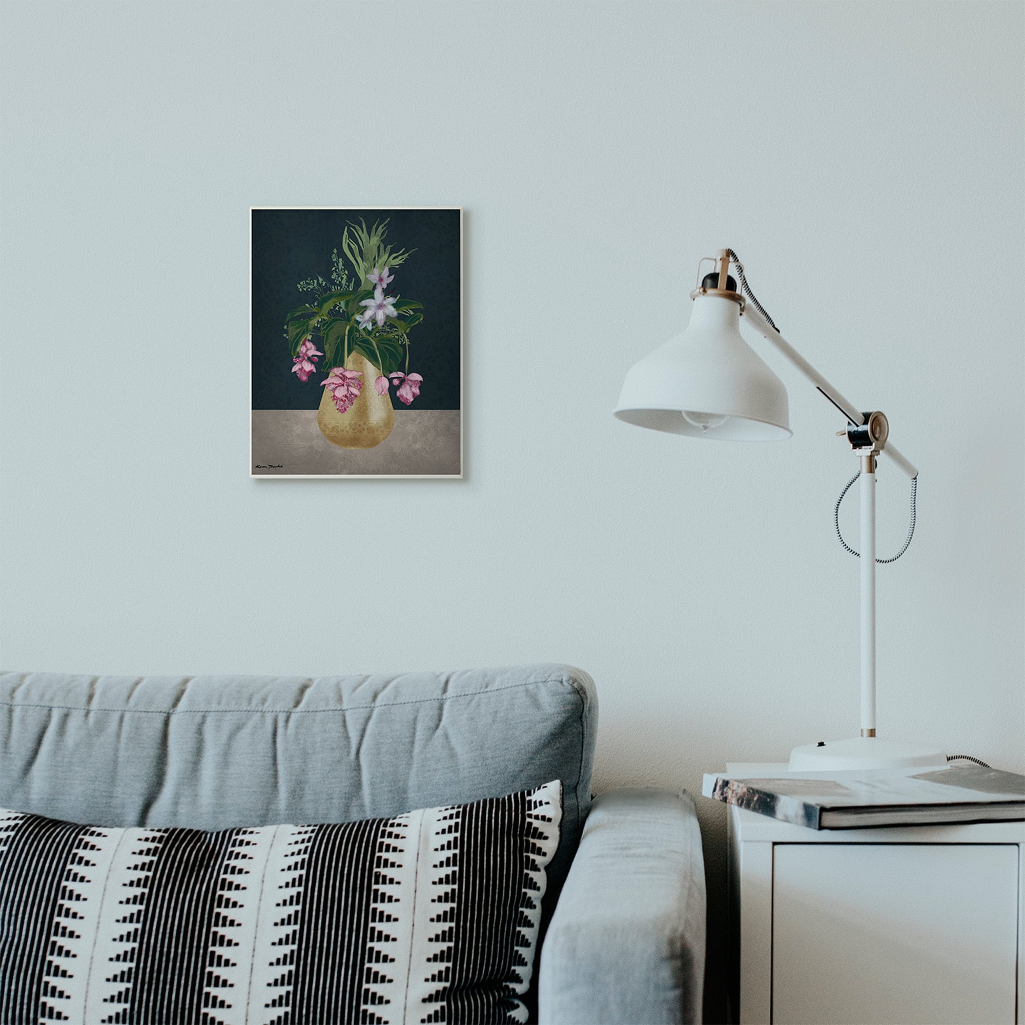 Stupell Industries Gold Vase Pink Flower Drawing Graphic Art Unframed Art Print Wall Art, 10x15, by Karen Dreyfus