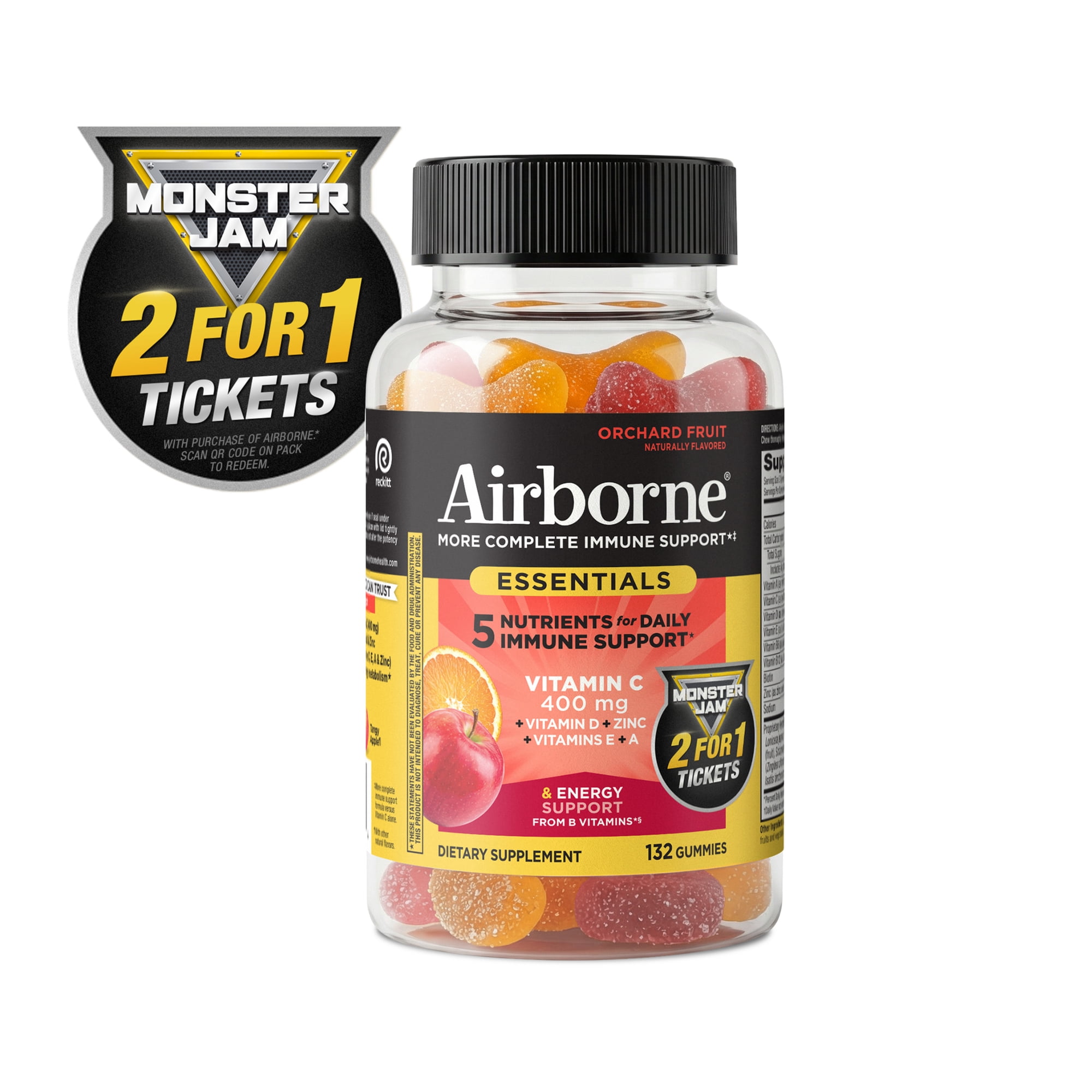 Airborne Immune Essentials Vitamin C Gummies, Multivitamin Immunity Support Supplement, Assorted Fruit Flavor, 132 count