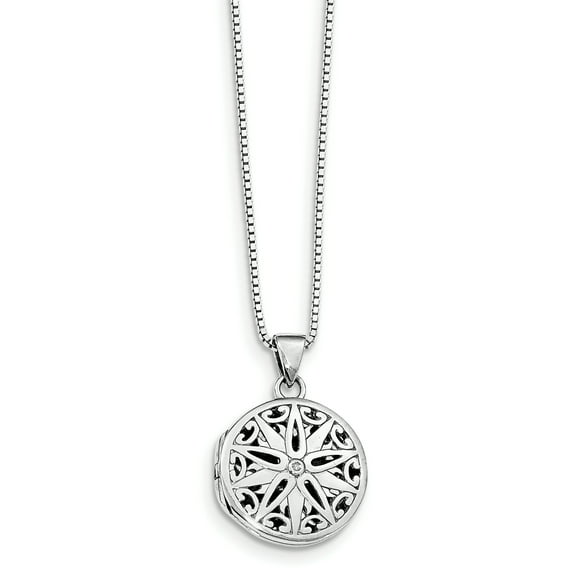 Primal Silver Sterling Silver 0.01 Cttw Diamond Star Round Locket Necklace