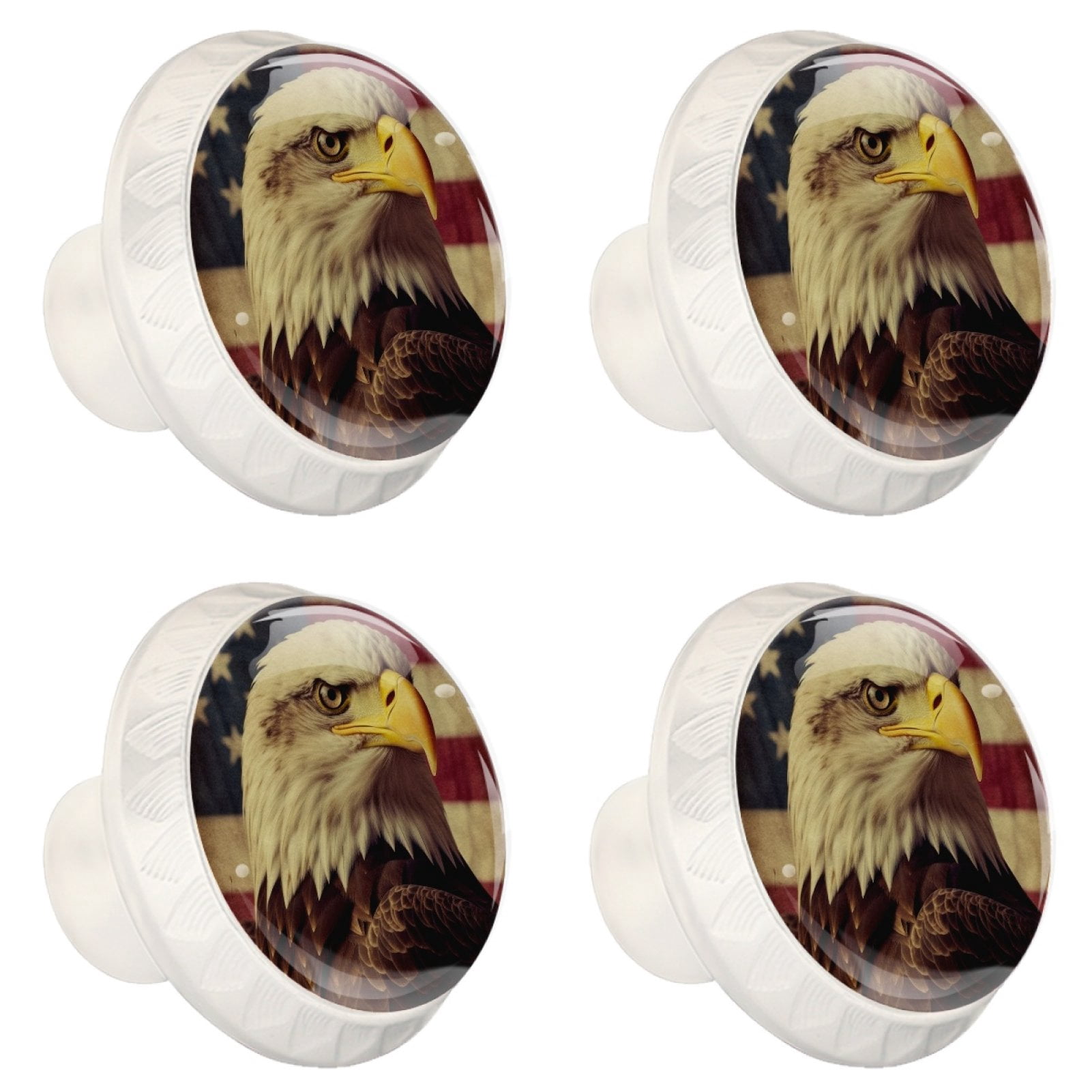 4 Pcs Eagle and American Flag Knobs for Kitchen Cabinet Cupboard Dresser Bookcase Drawer Pulls Handles Round Home Decor
