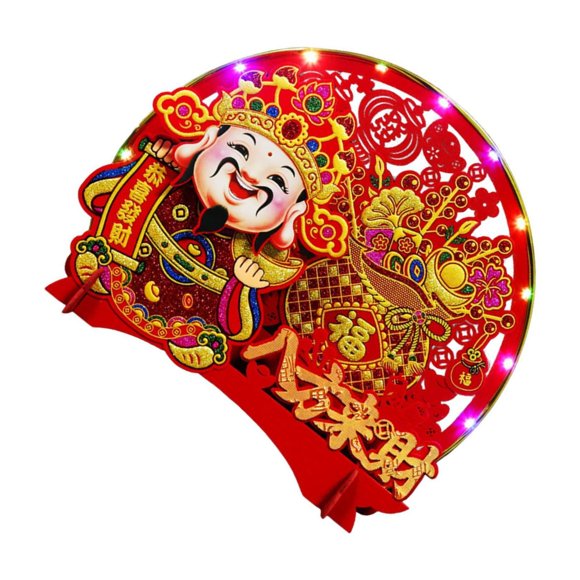 Xingzhi Shaking Head Caishen Figurine Chinese New Table Decoration with Lights Year