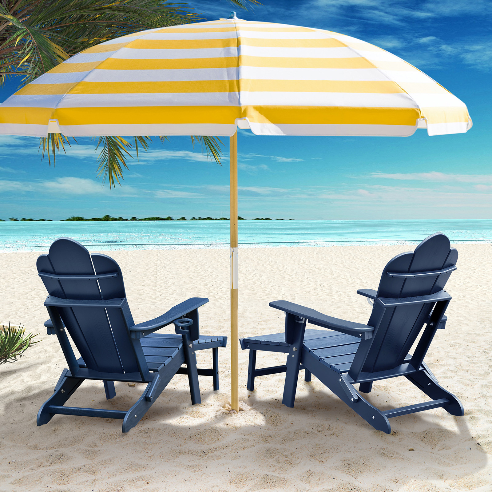 JP OUTDOOR Folding Adjustable Adirondack Chair with Ottoman & Cup Holder,HDEP Multifunctional Adirondack Chair with Footrest, Blue