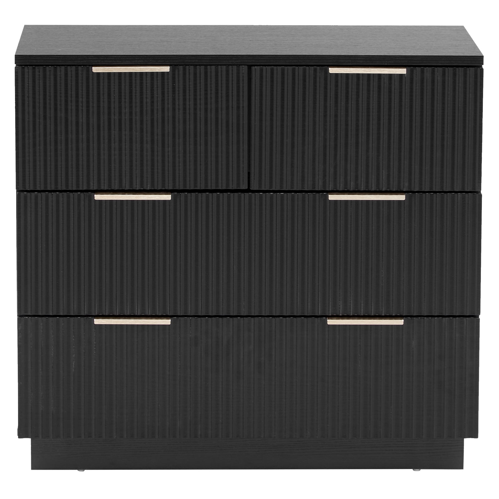 Four-Drawer Bedside Cabinet, Black P2 Particle Board and Density Board Wavy Pattern Drawer Front Three-Level