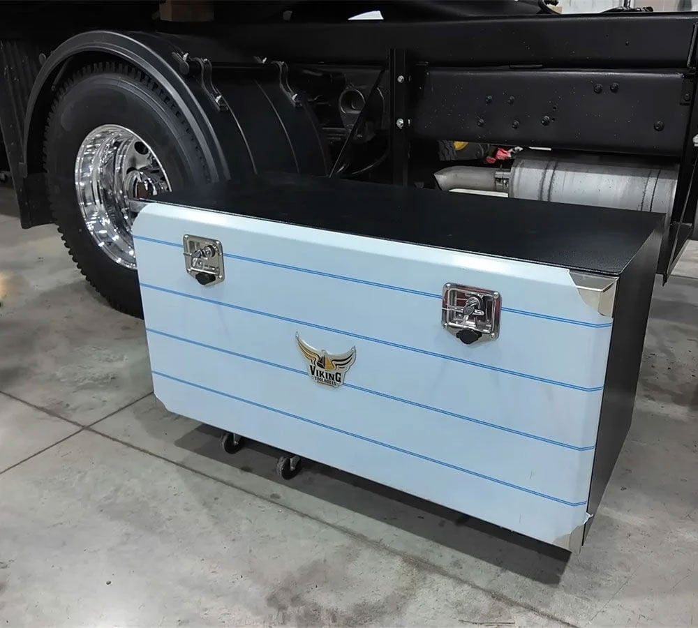 (2 Pack) 18"x18"x48" Steel Flatbed Trailer Underbody Tool Box with Mirror Finish Barndoor Style Single Door & T-Handle Latch Lock - Heavy Duty Side Mount Tool Box for Trailer & Semi Truck