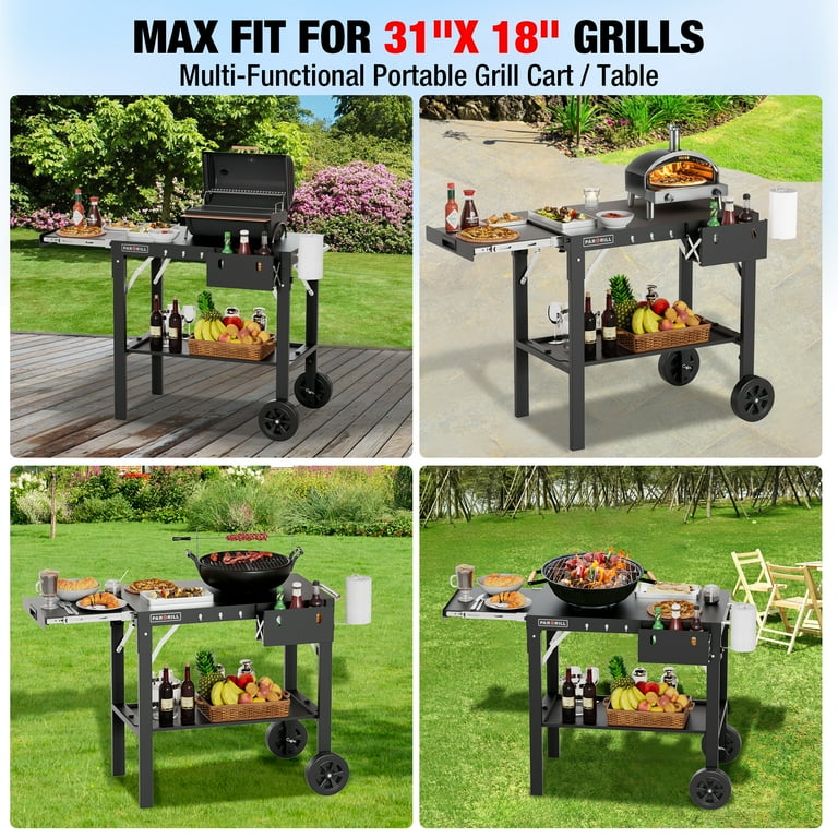PARGRILL Folding Grill Cart, Stainless Steel 2-Shelf photo 7