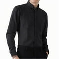 thumbnail image 1 of Blusa y camisa de manga larga con cuello vuelto para hombre, color liso, bolsillos con rayas, solapa con botones, blusa de poliéster para hombre, 1 of 3