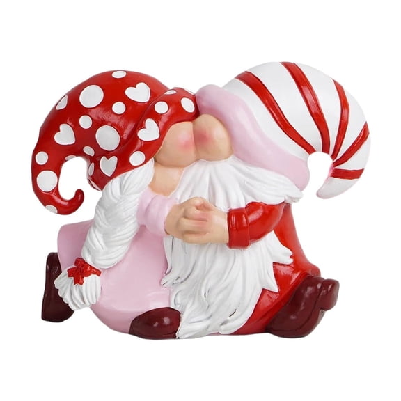 hulanddfd Valentine Gnome Couple Figurine, 4"x5"x3" Resin Kissing Gnomes with Heart Dots Romantic Statues Decoration for Dining Table Bookshelf Windowsill