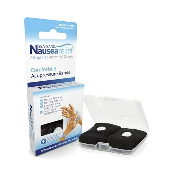Sea-band Anti-Nausea Acupressure Wristband for Motion & Morning Sickness, 1 Pair, Black