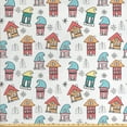 thumbnail image 1 of Christmas Fabric by the Yard, Noel Themed Elf Houses with Hats Doodle Trees and Snowflakes Colorful Image, Decorative Upholstery Fabric for Chairs & Home Accents, Multicolor by Ambesonne, 1 of 4