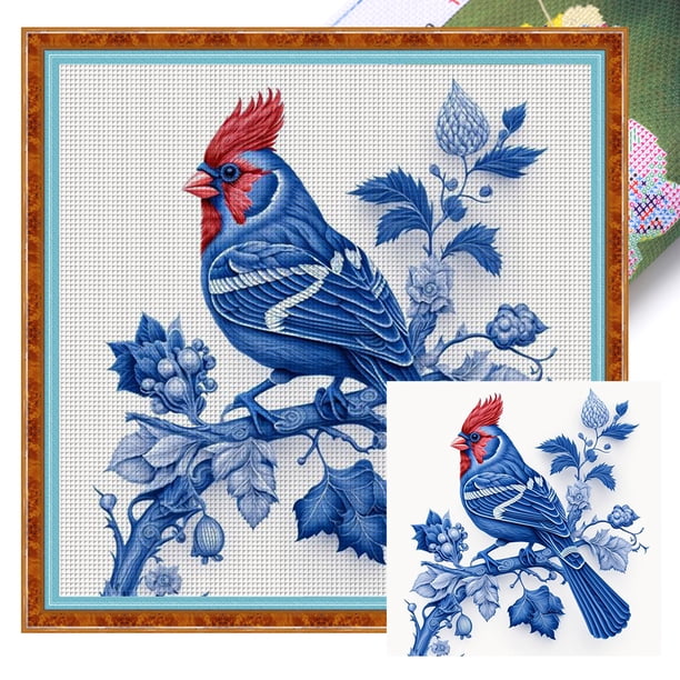 Kit Punto Cruz Con Pájaro Hilo Algodón Ecológico Bordado 11CT 40x40cm