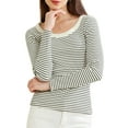 thumbnail image 1 of Camisa a rayas INSPIRE CHIC para mujer, blusa básica de cuello redondo de manga larga, blanca, talla L, 1 of 1