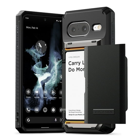 VRS DESIGN Phone Case for Google Pixel 8 (2023), [Damda Glide Pro] Sturdy Semi Auto Card Holder Wallet Case (Groove Black)