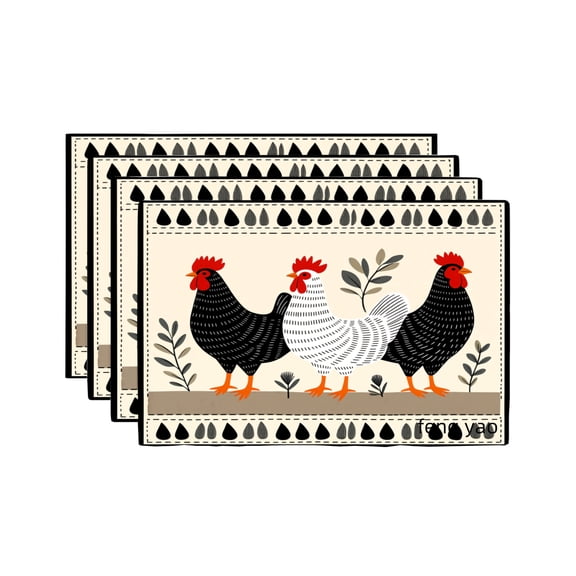 Amarainy Chicken Farmhouse Design Linen Table Mats Set of 4 for Home Kitchen Table Decor 12x18 inch