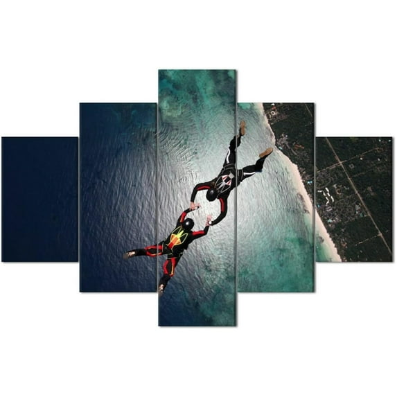TISHIRON 5PCS Framed Sports Theme Canvas Wall Art Set,60"x40" Sky Diving Adventure Sports Wall Canvas Art Decor