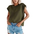 thumbnail image 1 of Camiseta de punto sin mangas, cuello redondo, informal y lisa para mujer - Jersey de poliéster, 1 of 6