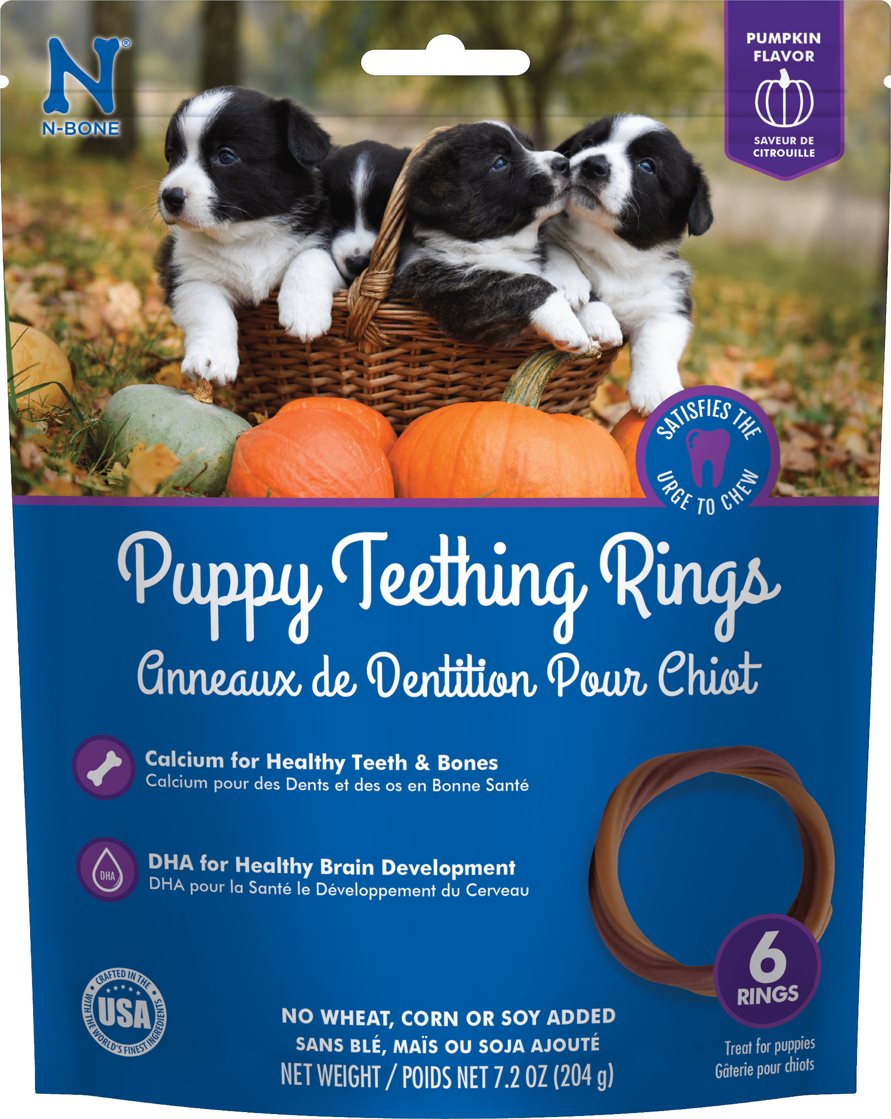 N-Bone Puppy Teething Rings for Puppies, Pumpkin Flavor Dog Dental Treats, Dental Chews for Dogs, Clean Teeth Dog Treats, Teething Relief for Puppies, 18 Count 3 Pack, 21.6 oz
