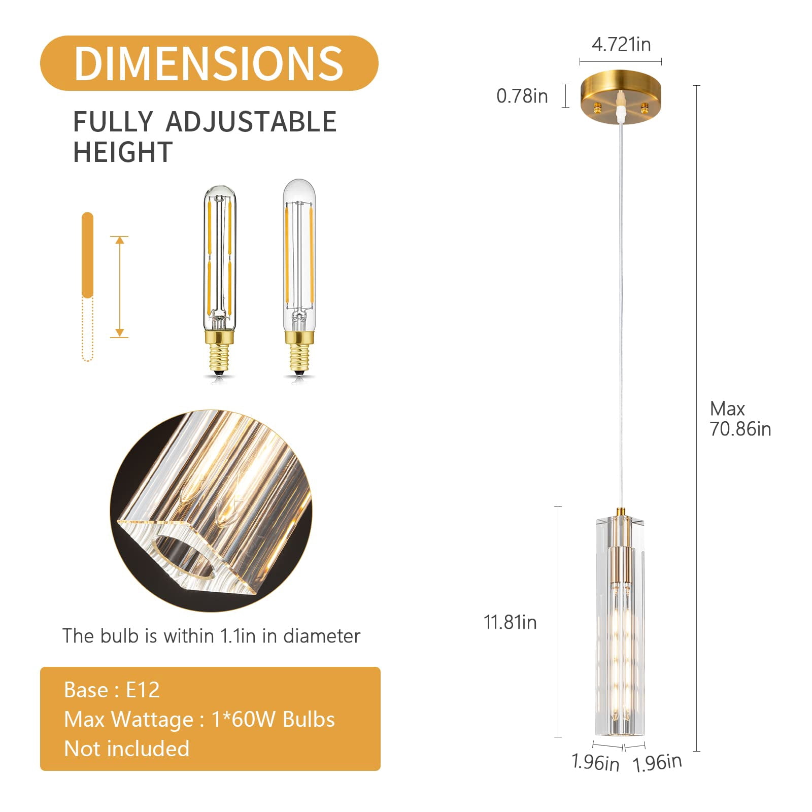 ZHLWIN Modern Pendant Light Kitchen Light Fixtures Ceiling Crystal Mini Pendant Light Gold Pendant Lighting for Kitchen Island Bedroom Hallway Living Room Dining Room, 2 Pack