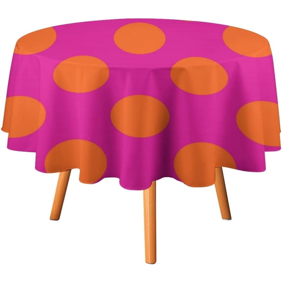 Tablecloth Pink and Orange Polkadots Table Cover 70inch Round Washable Table Cloth for Kitchen Dinning Party Tabletop Modern Decoration