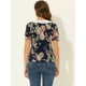 thumbnail image 4 of Blusa Campesina Con Volantes Y Cuello Redondo Plisado Con Bordado Floral Para Mujer Azul oscuro M, 4 of 5