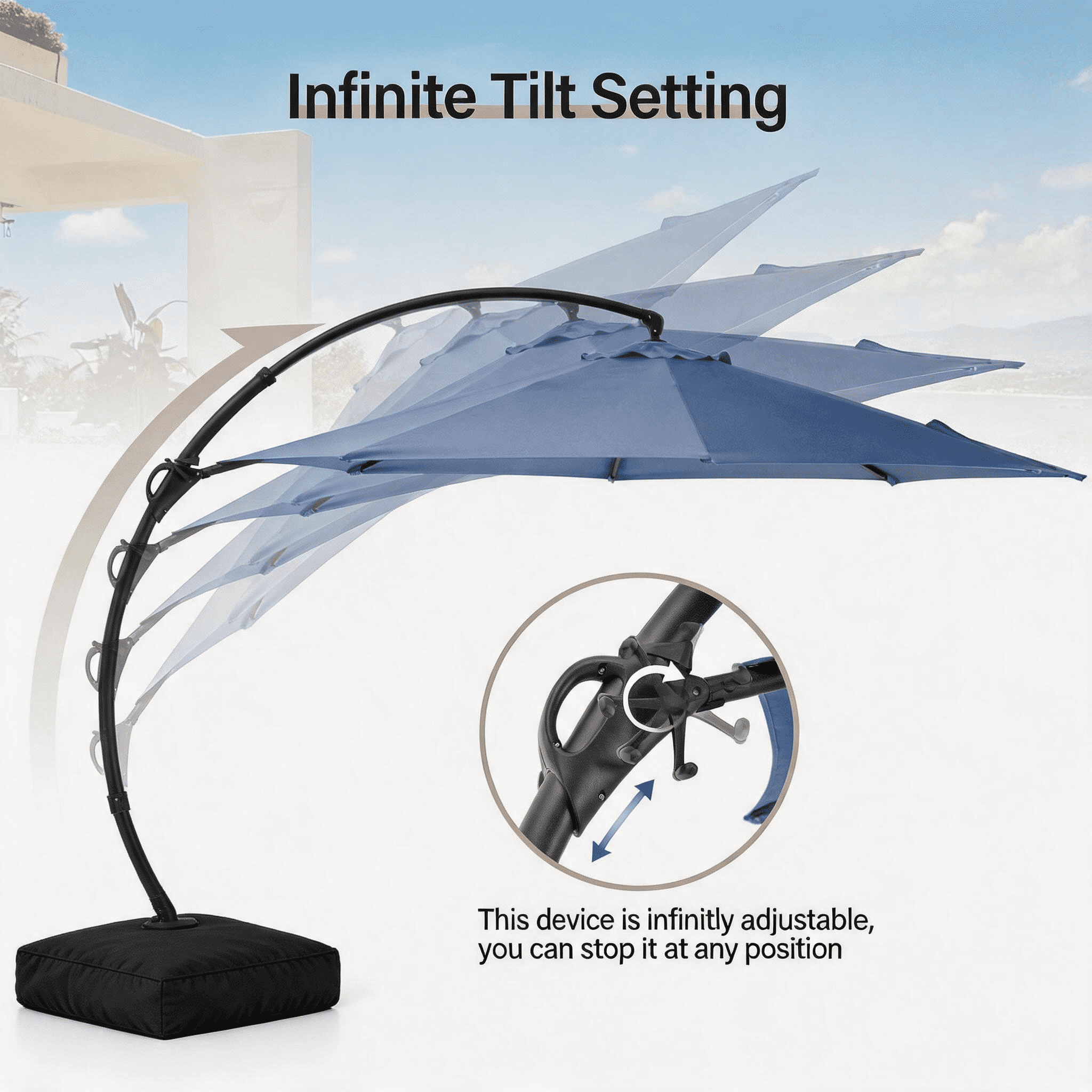 LAUSAINT HOME 12 FT Outdoor Patio Umbrella with Base, Aluminum Cantilever Umbrella with Crank, Navy Blue