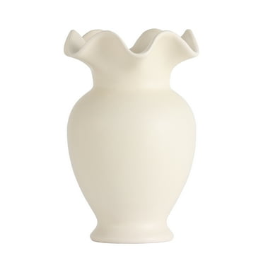 Home Decor Collection Sterling & Noble Home Ruffle Shaped off-White Ceramic Indoor Tabletop Vase
