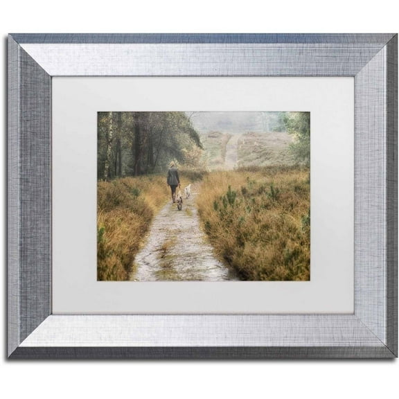 Trademark Fine Art 'Walking the Dogs' Canvas Art by Cora Niele, White Matte, Silver Frame