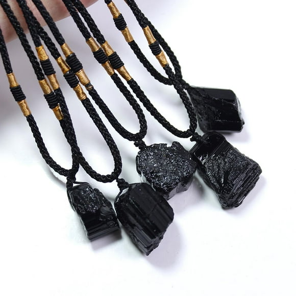 Runquan Natural Black Tourmaline Stone Pillar Pendant Necklace Tourmaline Amulet Natural Form Crystal Pendant