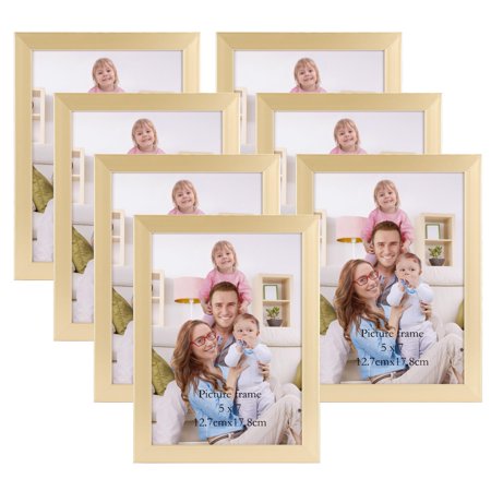 Gold 5x7 Picture Frame Set of 7 Modern 5 by 7 Photo Frames for Wall Mounting or Tabletop Display Glossy Finish Home Office Decor Gold