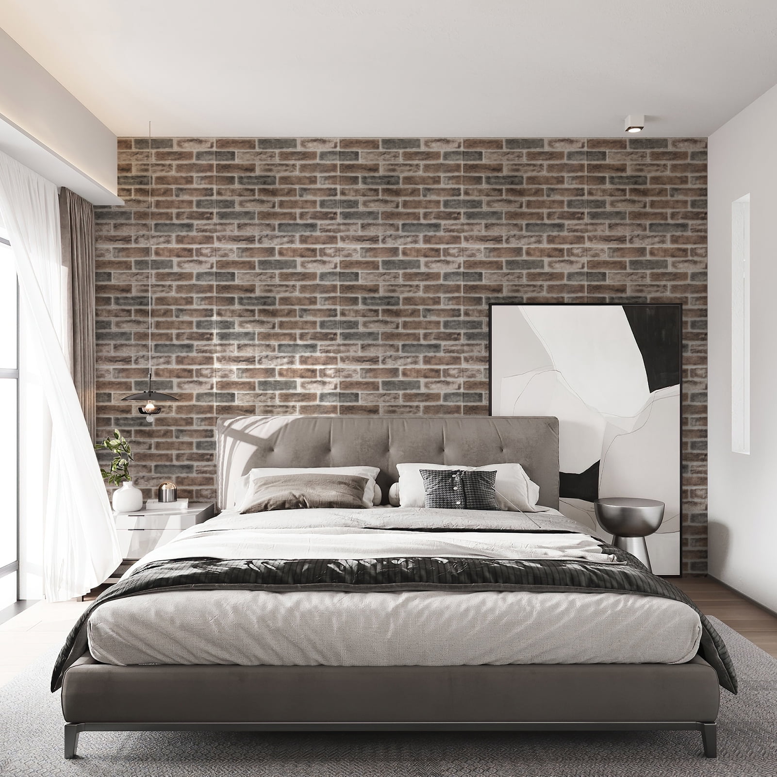 20-Pack 27.5''x27.5'' Peel and Stick Faux Brick 3D Wall Panels,Self Adhesive Foam Wallpaper for Bedroom,Kitchen,Gray Brown