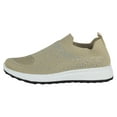 thumbnail image 2 of La Sheelah Flat Women Slip-On Sneakers Comfortable Sport Walking Running Shoes Rhinestone Bling Studs Elastic Breathable Knit Anti-Slip Resistant LABOR-8 Khaki Beige 5, 2 of 4